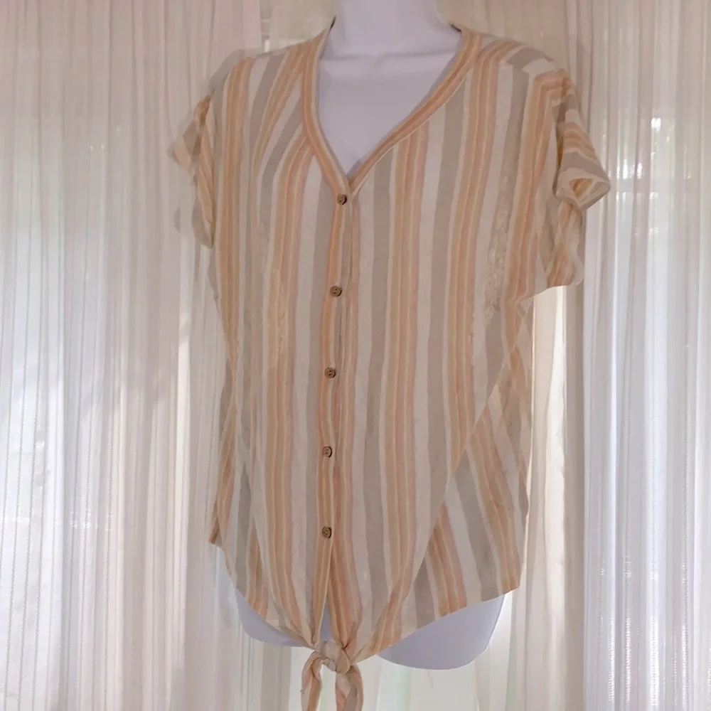 100% Linen Rachel Zoe Tie Front Top Large - Picture 2 of 6